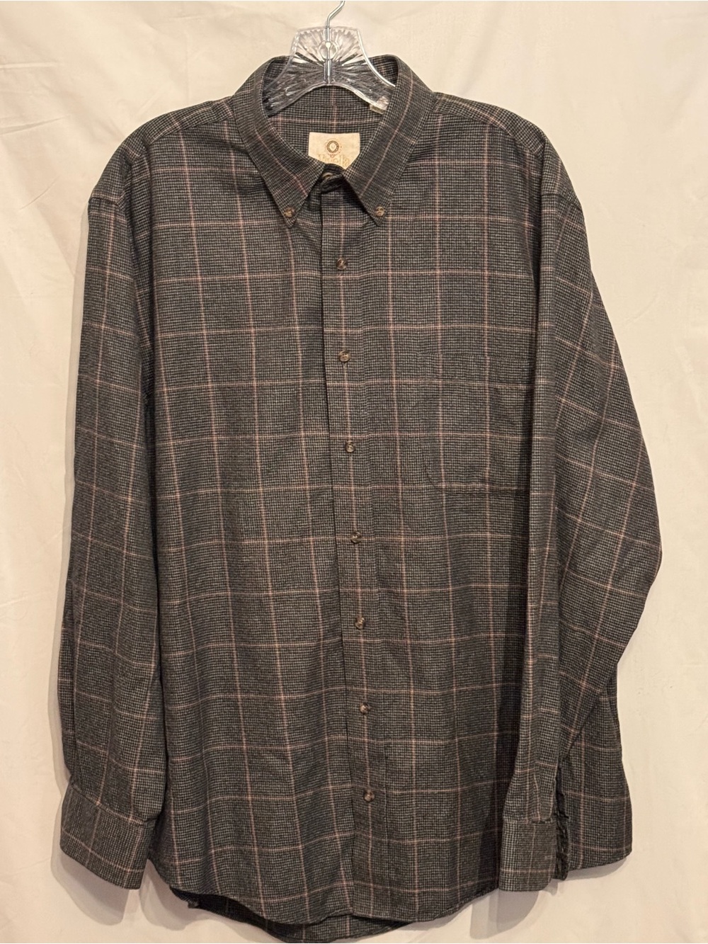 Viyella Men’s Plaid Cotton Wool Button Down Shirt Charcoal Large